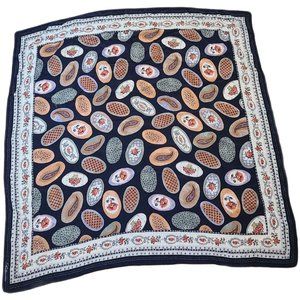 Saldarini 33" Paisley Painted Egg Floral Design Luxurious Scarf Black Pink Green